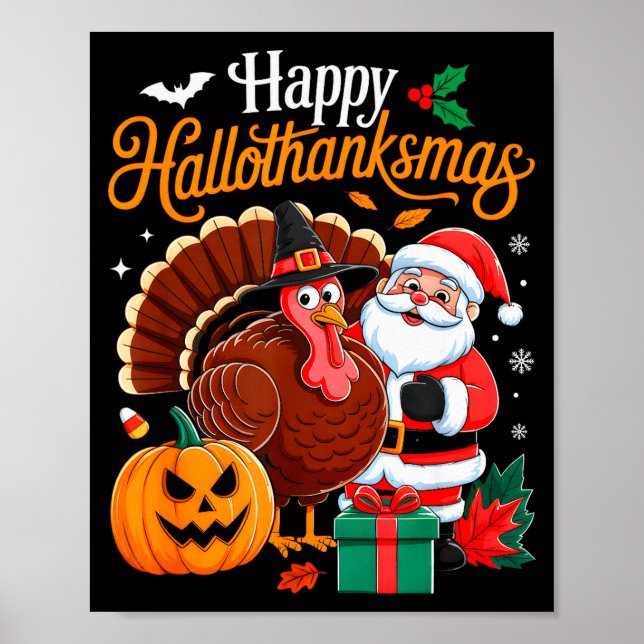Póster Happy Hallothanksmas Funny Halloween Thanksgiving  (Frente)