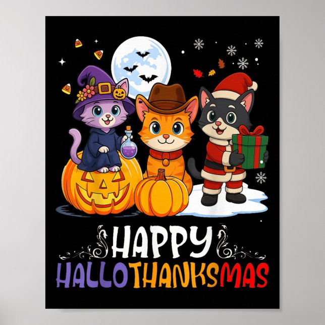 Póster Happy Hallothanksmas Funny Halloween Thanksgiving  (Frente)
