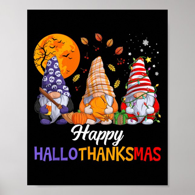 Póster Happy Hallothanksmas Gnomes Lover Halloween Merry  (Frente)