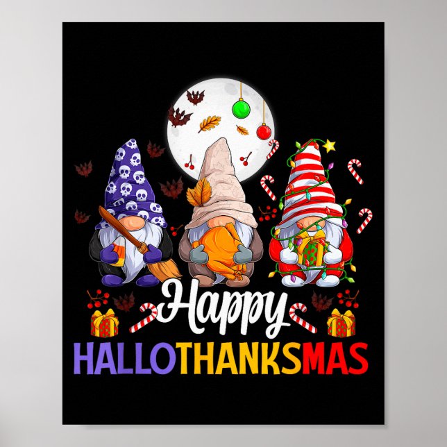 Póster Happy Hallothanksmas Gnomes Lover Halloween Merry  (Frente)