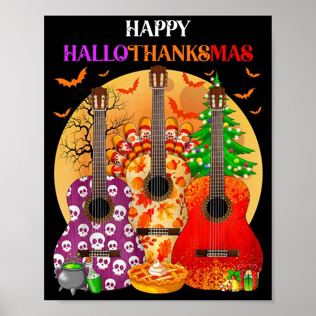 Póster Happy Hallothanksmas Guitar Halloween Thanksgiving (Frente)