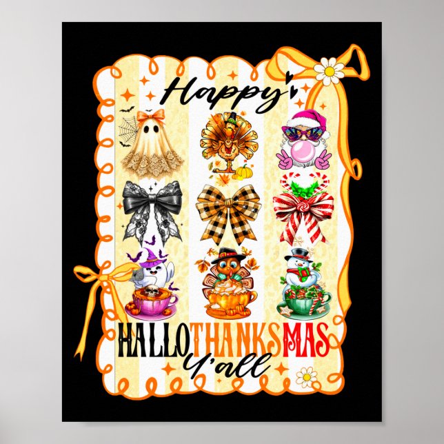 Póster Happy Hallothanksmas Y’all Coquette Bow Halloween  (Frente)