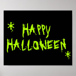 Póster Happy Halloween neón green scary typography
