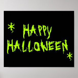 Póster Happy Halloween neón green scary typography