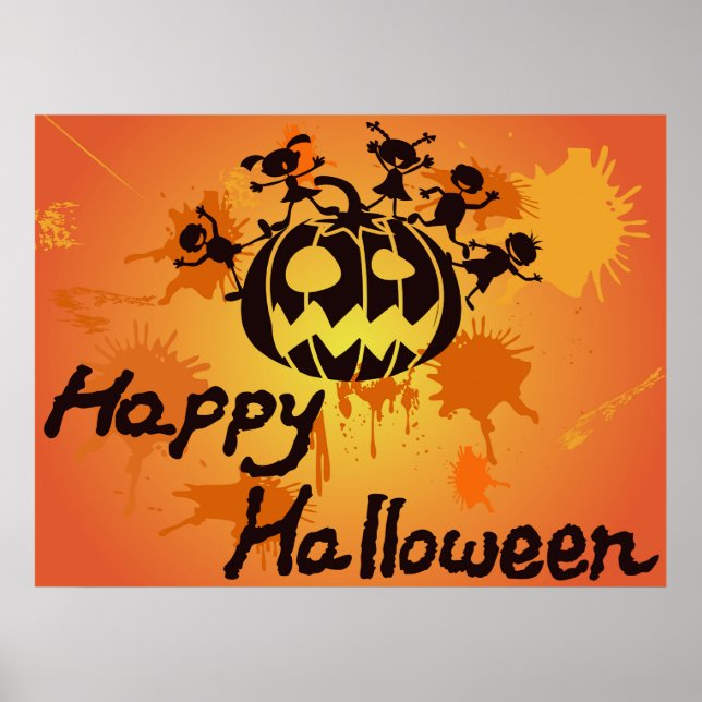 Póster Happy Halloween Pumpkin Silhouette Illustration (Frente)