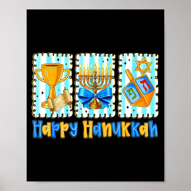 Póster Happy Hanukkah Coquette Menorah Dreidel Chanukah G (Frente)