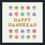 Póster Happy Hanukkah Dreidels and Stars<br><div class="desc">A fun and festive Hanukkah design with colorful dreidels and stars. A  modern ,  non-traditional ,  design and pattern with stylized dreidels and Star of David geometric shapes.</div>