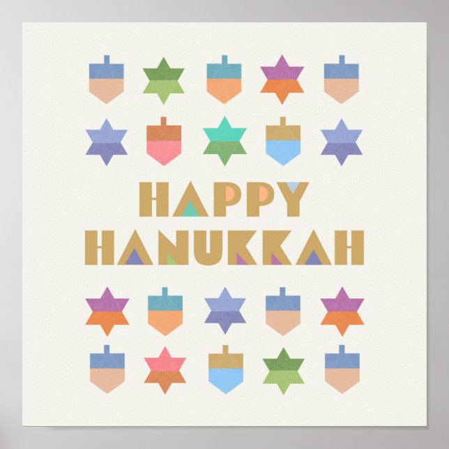 Póster Happy Hanukkah Dreidels and Stars (Frente)
