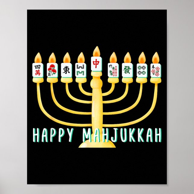 Póster Happy Hanukkah Mahjong Menorah Mahjukkah Chanukkah (Frente)