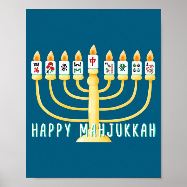 Póster Happy Hanukkah Mahjong Menorah Mahjukkah Chanukkah (Frente)