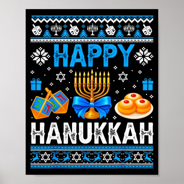 Póster Happy Hanukkah Menorah Dreidel Ugly Chanukah Pajam (Frente)