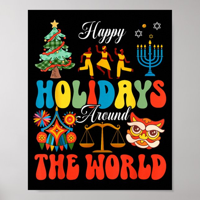 Póster Happy Holidays Around World Christmas Hanukkah Diw (Frente)