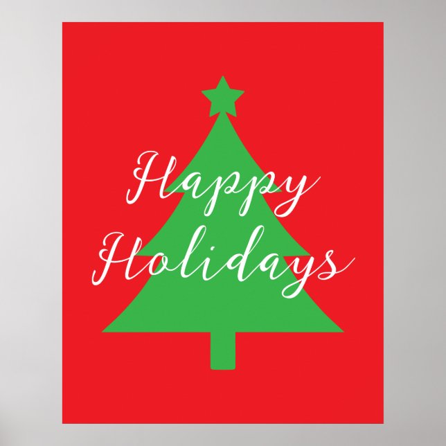 Póster Happy Holidays Bright Red Christmas New Year (Frente)