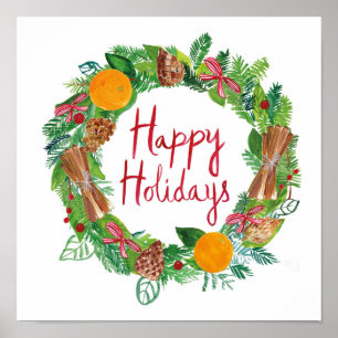 Póster Happy Holidays   Holiday Wreath
