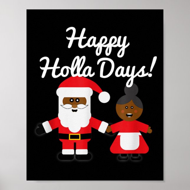 Póster Happy Holla Days Santa And Mrs Claus Black Christm (Frente)
