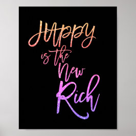 Póster Happy is the new Rich Quote pink/peach faux glitte