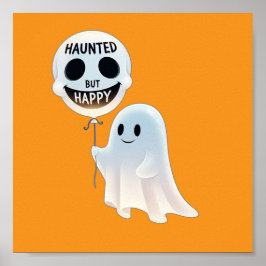 Póster Happy Kawaii Ghost with Skull Balloon