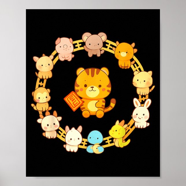 Póster Happy Lunar New Year Animals 12 Chinese Zodiac Sig (Frente)