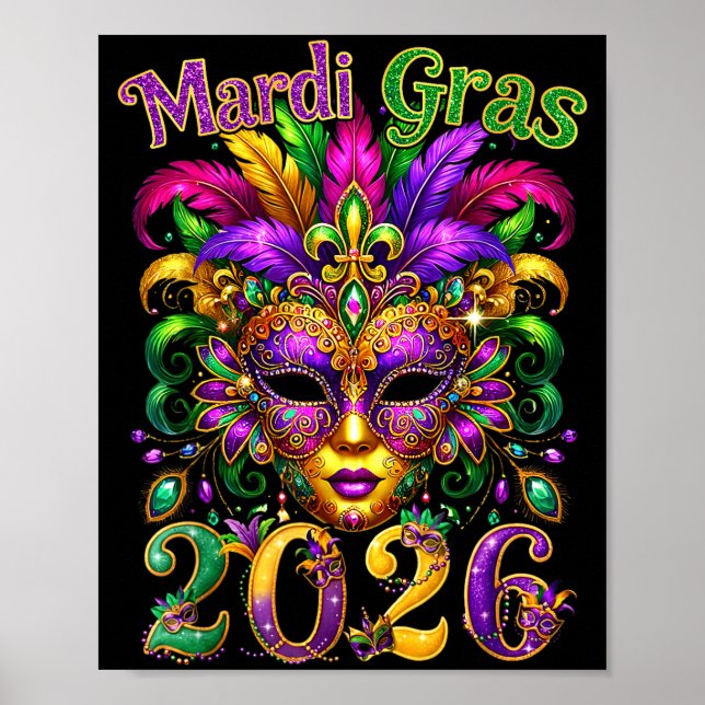 Póster Happy Mardi Gras 2026 Jester Hat New Orleans Men W (Frente)