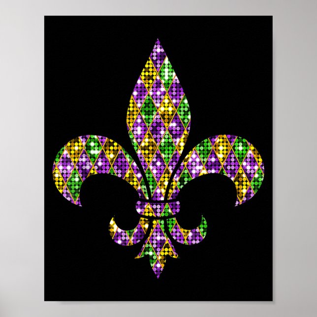 Póster Happy Mardi Gras Carnival New Orleans Fleur De Lis (Frente)