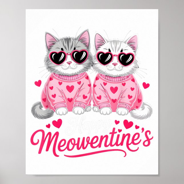 Póster Happy Meowentine’s Cute Romantic Cats Couple Valen (Frente)