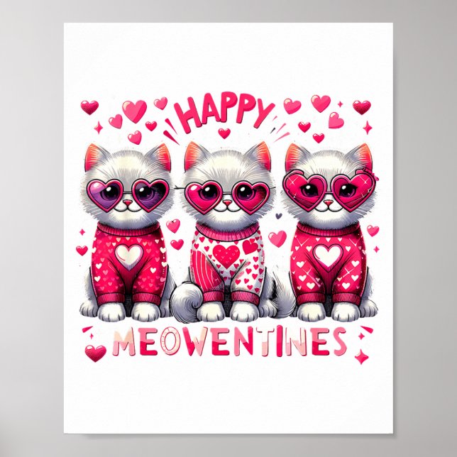 Póster Happy Meowentines Cute Valentine Cats Love Cat Mem (Frente)