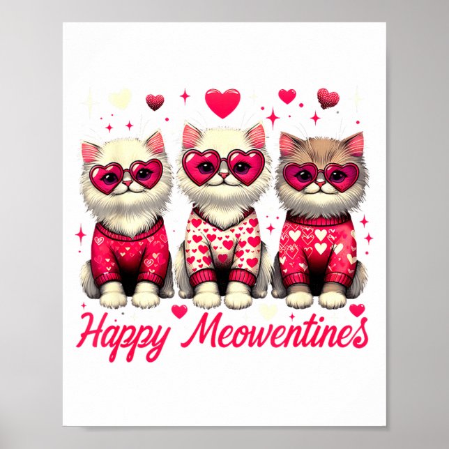 Póster Happy Meowentines Cute Valentine Cats Love Funny C (Frente)