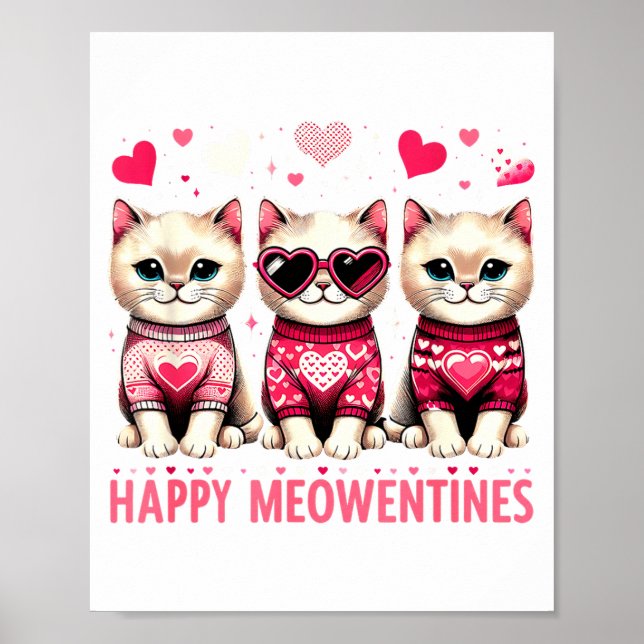 Póster Happy Meowentines Cute Valentine Cats Love Funny M (Frente)