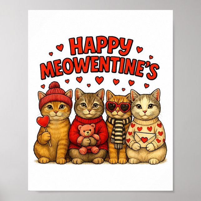 Póster Happy Meowentines Cute Valentine Cats Love Women M (Frente)