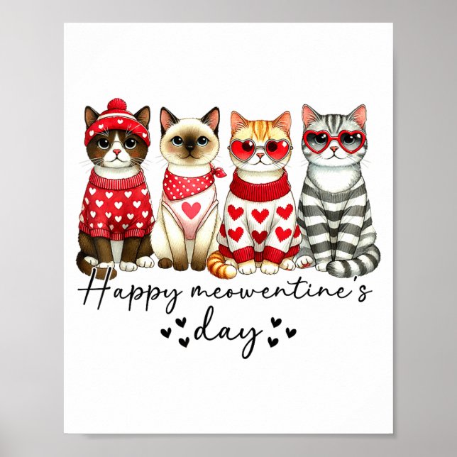 Póster Happy Meowentine's Day Cute Valentines Funny Cat S (Frente)