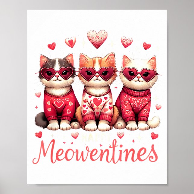 Póster Happy Meowentines Funny Cute Valentine Cats Love C (Frente)