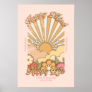 Póster Happy Mind Happy Life Hippy Groovy Vibes