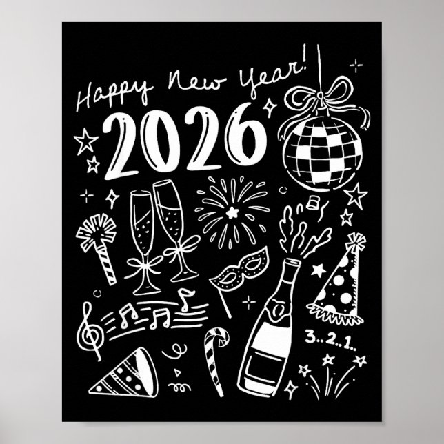 Póster Happy New Year 2026 Bow Funny  (Frente)