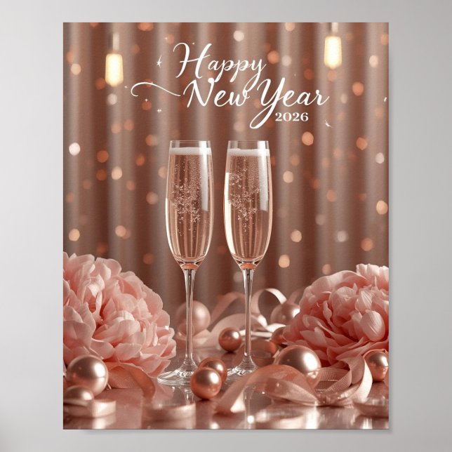 Póster happy new year 2026 champagne sparkle poster (Frente)