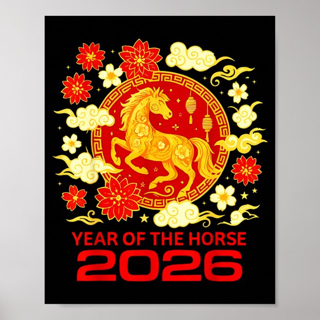 Póster Happy New Year 2026 Chinese New Year Horse Zodiac  (Frente)