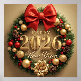 Póster happy new year 2026 classic wreath poster
