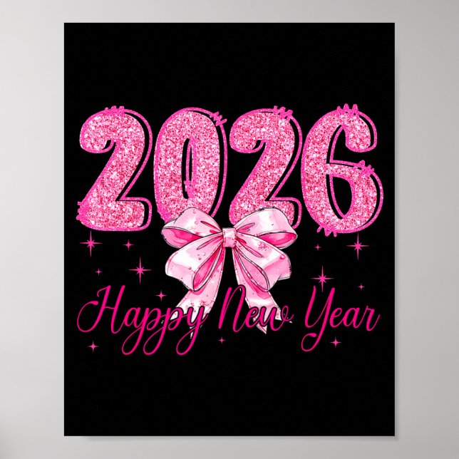 Póster Happy New Year 2026 Coquette Bow New Years Eve Par (Frente)