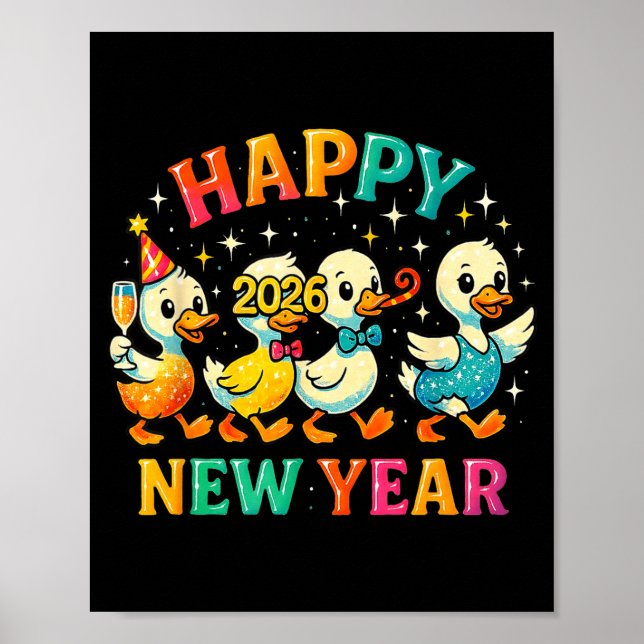 Póster Happy New Year 2026 Cute Duck Party Gift  (Frente)