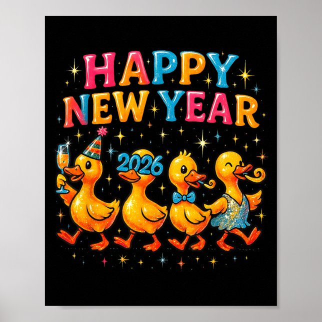 Póster Happy New Year 2026 Cute Duck Party Gift  (Frente)