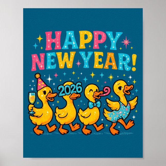Póster Happy New Year 2026 Cute Duck Party Gift Long Slee (Frente)