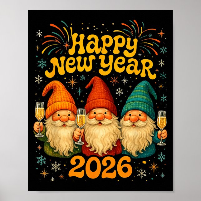 Póster Happy New Year 2026 Cute Gnome Party Gift  (Frente)