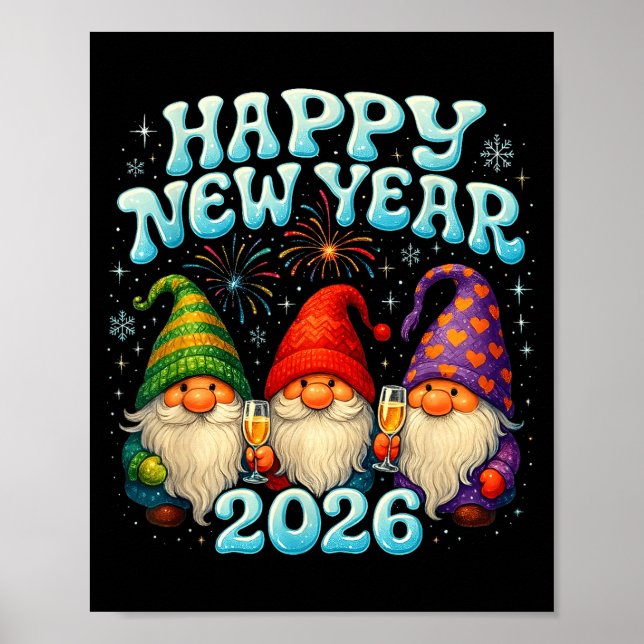 Póster Happy New Year 2026 Cute Gnome Party Gift  (Frente)