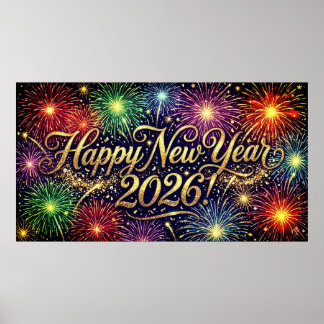 Póster Happy New Year 2026 Decorative artwork - fireworks