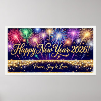 Póster Happy New Year 2026 Decorative artwork fireworks 2