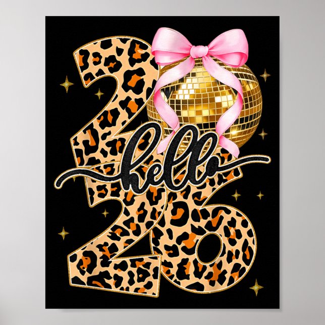 Póster Happy New Year 2026 Disco Ball Bow New Year's Eve  (Frente)