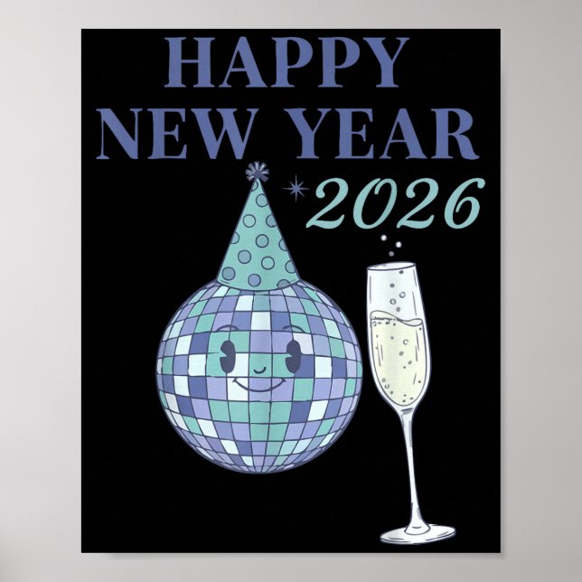 Póster Happy New Year 2026 Disco Ball Celebration  (Frente)