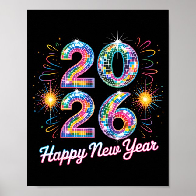 Póster Happy New Year 2026 Disco Ball Retro Family Matchi (Frente)