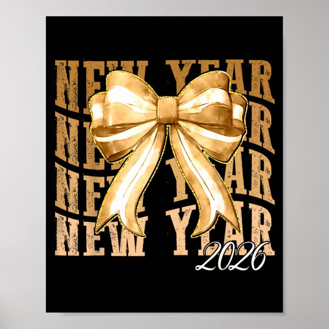 Póster Happy New Year 2026 Eve Coquette Party Golden Fami (Frente)