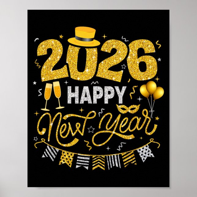 Póster Happy New Year 2026 Fireworks Countdown New Years  (Frente)