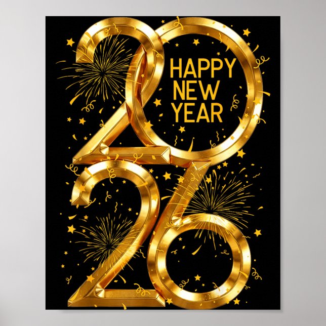 Póster Happy New Year 2026 Fireworks New Year Eve's Nye P (Frente)